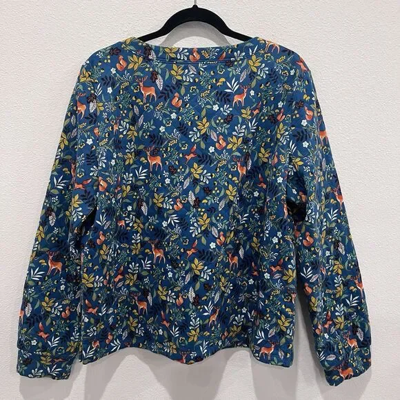 Talbots Woodland Ditsy Animal Print Quilted Sweatshirt Women's Large Blue Fairie - Picture 8 of 10